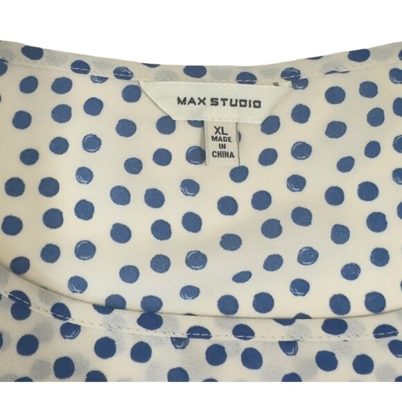 Max Studio Women SZ XL Blue Polka Dot Top Blouse Ruffle Bell 3/4 Sleeve Pullover - Picture 3 of 16